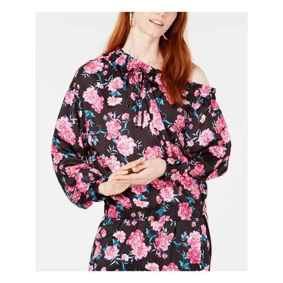 KENDALL + KYLIE Tops - KENDALL + KYLIE Womens Black Floral Long Sleeve Off Shoulder Top S